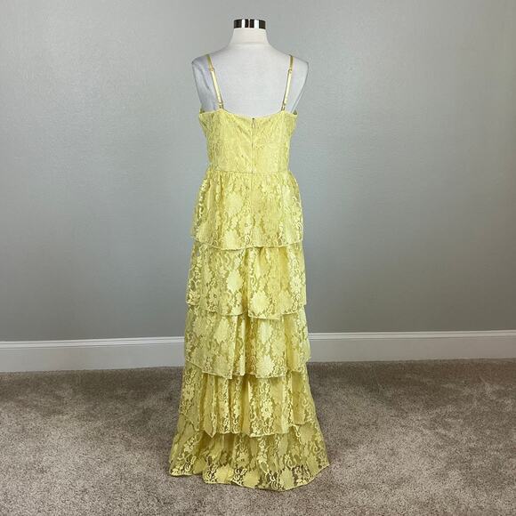 Colorful Yellow Lace Evening Gown Size 10 LAUNDRY Sleeveless Tiered Skirt Formal - Picture 6 of 13